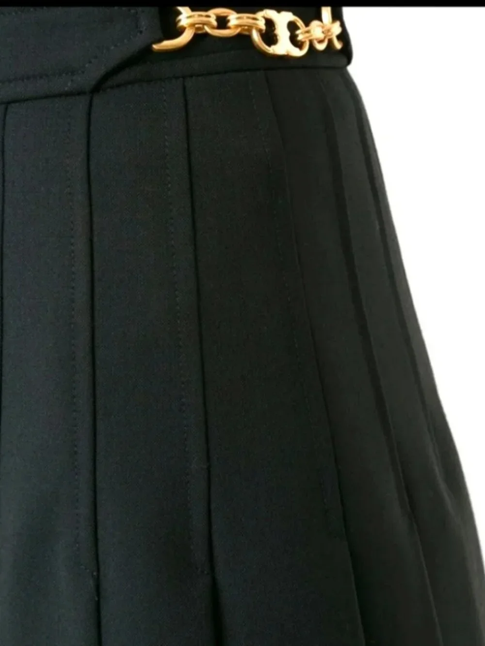 Tory Burch Kayden Pleated Mini Skirt Black Gold Chain Detail Wool NWT  Size 0
